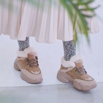플랙슈 여성용 따뜻한 털 운동화 4cm