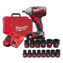 밀워키 18V 임팩트 렌치 1.3cm 세트 M18 BIW12(M18 BIW-502C) + 밀워키 1.3cm 임팩트 소켓 세트 49-66-7013, 1세트