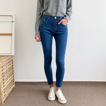 헤이진 여성용 밑단컷팅 스판 스키니 청바지
