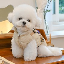 퍼피아 반려동물 코튼 조끼 하네스 패딩 점퍼 VT1937, 베이지