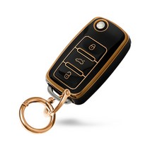 폭스바겐 자동차 키케이스 TPU 스마트 차키커버, DHKVW-DCAC, 골드 블랙