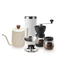 휴레드 스텐 필터리스 드리퍼 + 드립포트 + 텀블러 + 핸드밀 원두보관통 세트, 화이트(드립포트), 1세트