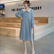 임산부 출산외출복 인형카라 긴팔 주름 원피스