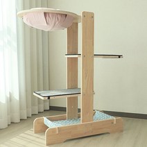 캣츠빌 고무나무 UV코팅 원목 아쭈 캣타워 H A타입, 핑크(천해먹 상단), 스카이블루(하단), 그레이(카페트), 1개