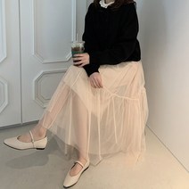 마이시즌 여성 발렌 쉬폰 밴딩 샤 스커트