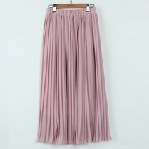 빼빼 여성용 올밴딩 쉬폰 플리츠 롱스커트