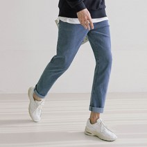 제타21 남성용 레귤러 핏 샌드 워싱 허리 밴딩 데님 팬츠