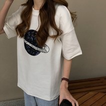몬드스팟 여성용 우주 반짝이 반팔티 MO163