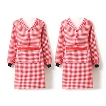 부스마켓 체크무늬 원포켓 긴팔 앞치마, 레드, 2개