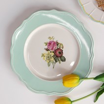 위즐리 빈티지 엔틱 브런치 접시, 4 민트 플라워