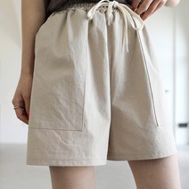 빼빼 여성용 스트링 밴딩 패치포켓 3부 이지 면바지