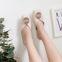 파라다이소 여성용 사선 절개 써클 스퀘어토 뮬 슬리퍼