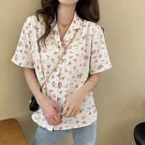 여성용 블랙101 윤드 플라워 카라넥 반팔 셔츠 A234WF00101