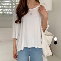 플랜데이 여성용 찰랑찰랑 레이온 오버핏 라운드 티셔츠