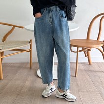 세컨그라운드 여성용 뒷밴딩 배기 데님 팬츠