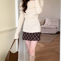 다리콘 뒷밴딩 사각체크 A라인 미니 스커트 cpsk5082k2b