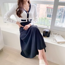 여성용 빈테보 골지 배색 버튼 가디건 cpcd2116c28