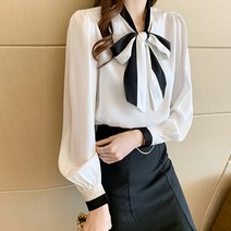 레몬소울 빅사이즈 라쿠 리본 퍼프 블라우스