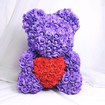프랑온드 기념일 선물 로즈 베어 25cm, 하트 퍼플