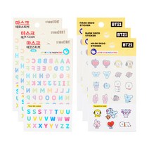 스튜디오에잇 마스크 데코 스티커 BT21 3p + 알파벳 3p 세트, 혼합색상, 1세트