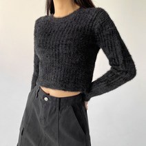 플랜데이 여성용 라운드넥 소프트 골지 날개사 긴팔 니트