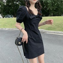 묘먀미 리본묶음 포인트 스퀘어넥 미니원피스 MMM381