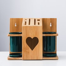 나무프레임 칼꽂이 + 수저통 + 물받침대 세트 YT_RA714, 그린, 1개