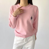 플랜데이 여성용 오버핏 데일리 라운드넥 포근 곰돌이 니트