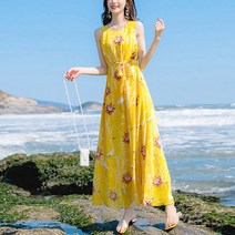 마더브띠 왕플라워 민소매 휴양지 원피스