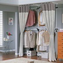가화홈시스 4단 옷걸이 고급 커튼형 행거 LB3400SDC_G, 그레이(커튼), 아이보리(기둥, 가로봉)