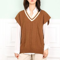 오오엘 여성용 간절기 루즈핏 꽈베기 옆트임 브이넥 니트 슬릭꽈 V조끼