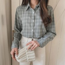 플랜데이 여성용 캐주얼 기본핏 레티 긴팔 잔체크 남방 ms10