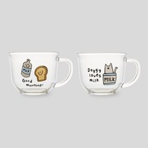 프랜들리 시리얼 머그컵 2종 x 500ml 세트, 굿모닝, 밀크도기, 1세트