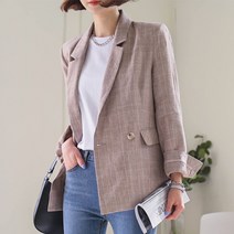 빼빼 여성용 은은체크 린넨 자켓