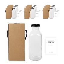 사각밀크티 유리병 500ml + 블랙캡 + 스티커 N1S + 박스 패키지, 10세트