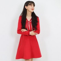 페이퍼먼츠 라인 리본 숄 타이 로맨틱 플레어 니트 원피스 12946