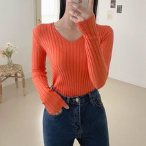 플랜데이 여성용 여리핏 코지 브이넥 데일리 긴팔 니트