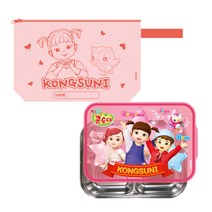 릴팡 콩순이 락스텐식판 가방 세트, 혼합색상, 스텐식판 + 뚜껑 + 파우치