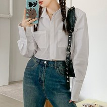 패션풀 여성용 커프스 패드 크롭 셔츠 28704