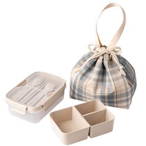 나누담 데일리 도시락 2+1칸 1100ml + 보냉백 세트, 아이보리(보냉백), 1세트