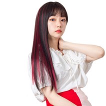 가발위드 와이드 컬러 포인트 피스 스트레이트 4p + 트윙클 붙임머리 세트, 레드(컬러피스), 랜덤발송(붙임머리), 1세트