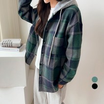 세컨그라운드 여성용 루즈핏 기모 체크 후드 남방