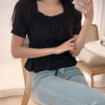 체리체리 리본 프릴 반팔 블라우스