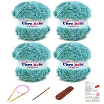 행복뜨기 울트라베이비 뜨개실 4p + 바늘 8mm + 돗바늘 + 라벨 + 목도리도안 세트, 1세트, 1069 다크민트