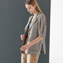 르닉앤맥코이 여성용 아웃포켓 수술포인트 윈도체크 반팔린넨자켓