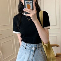피어니스트 여성용 베이직 골지 반팔 티셔츠