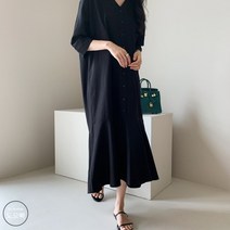 도오빠 여성 롱 원피스 브이넥 셔츠우너피스 루즈핏 머메이드핏 여성원피스 여성의류
