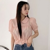 [바보사랑] 여성 여름 체니드 라운드카라 셔링 블라우스