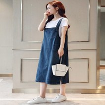 데님 멜빵 중청 빅 사이즈 옆 트임 치마 포켓 롱 봄 여름 박시 루즈 핏 베이직한 가을 겨울 원피스 편한 30대 오버 룩 20대 키작녀 여성 40대 여자 청 예쁜 시원한