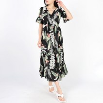 순이들 여성 썸머 하와이안 랩 쉬폰 롱원피스